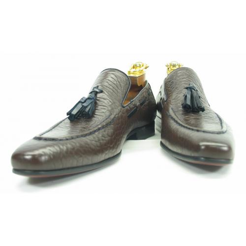 Carrucci Brown Genuine Calf Skin Leather Loafer Shoes With Tassel KS1377-051